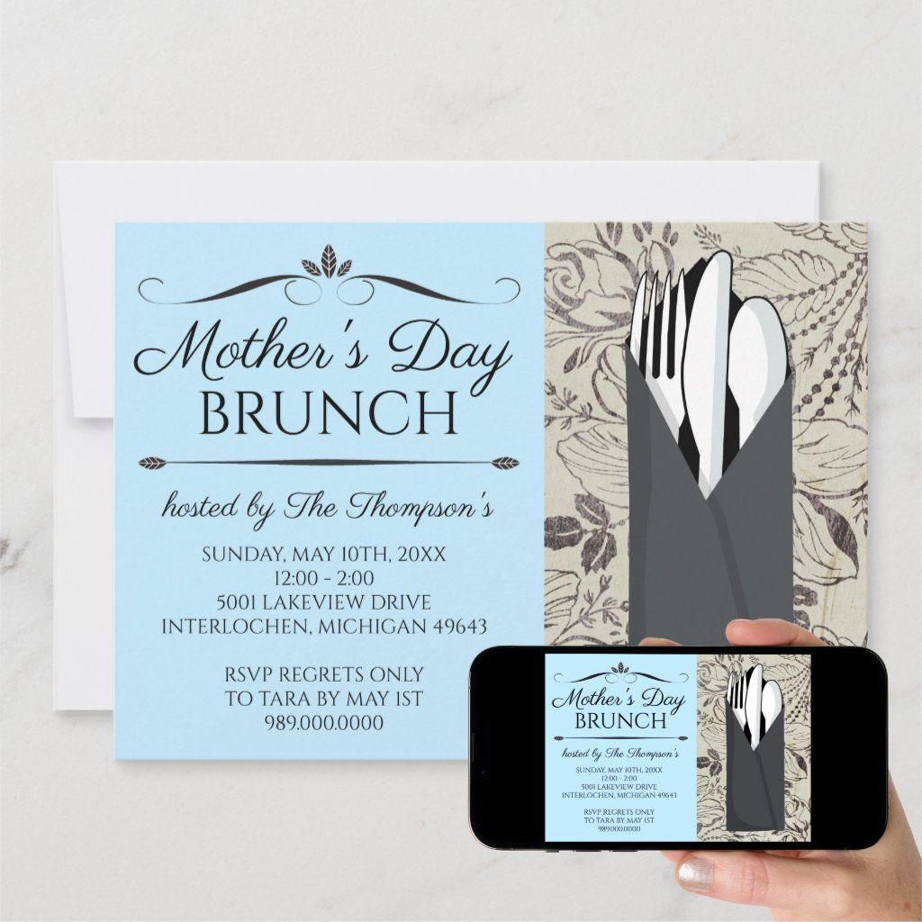 Mother 39 s Day Brunch Invitations Blue Brunch Invitations Zazzle 