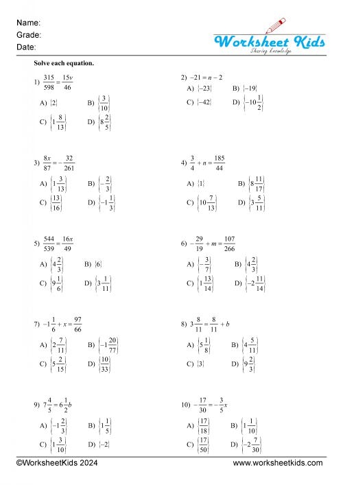Mulitpying And Dividing One Step Equations Worksheet Live Worksheets 