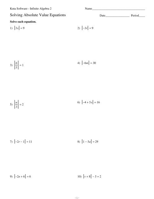 Multi Step Absolute Value Equations Worksheet Pdf Tessshebaylo