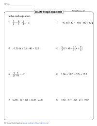 Multi Step Equation Worksheets