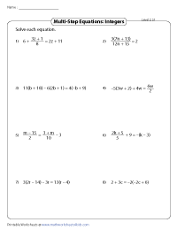 Multi Step Equation Worksheets