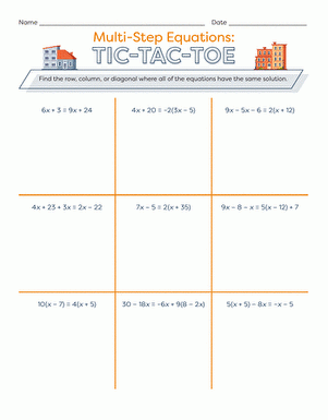 Multi Step Equations Tic Tac Toe Worksheet Education 