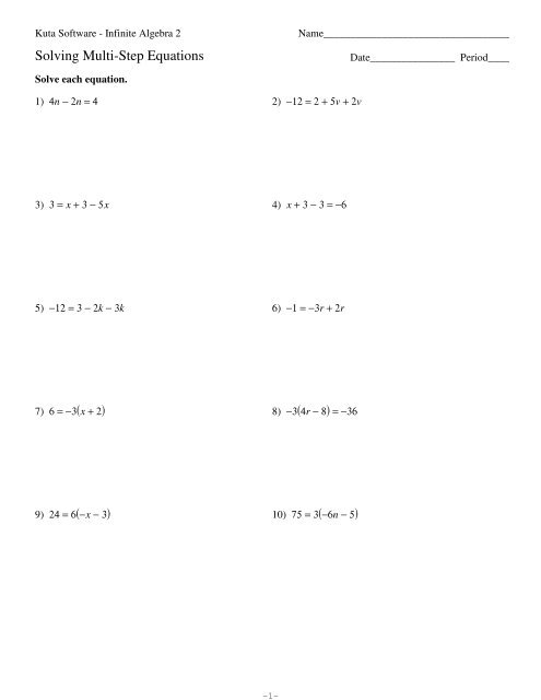 Multi Step Equations With Fractions And Distributive Property Worksheet 