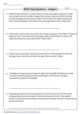 solving multi step equations word problems worksheet pdf