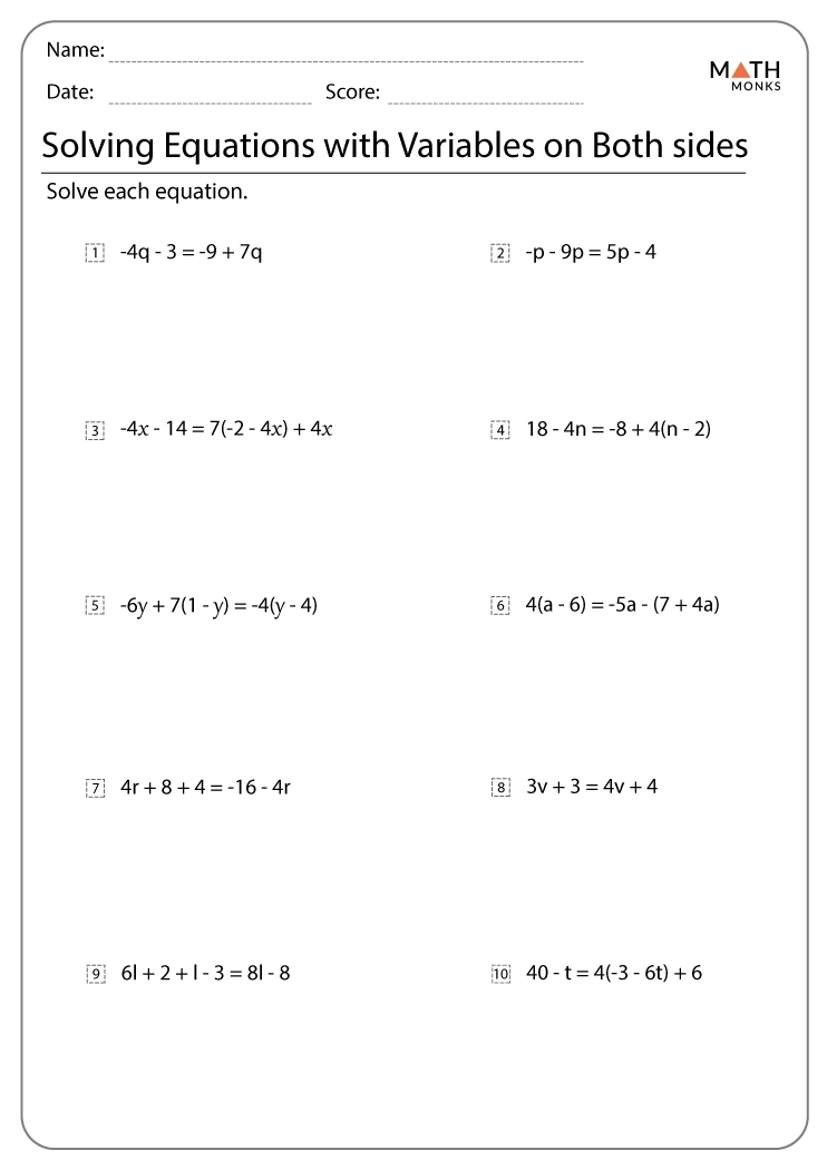 three step equations worksheet
