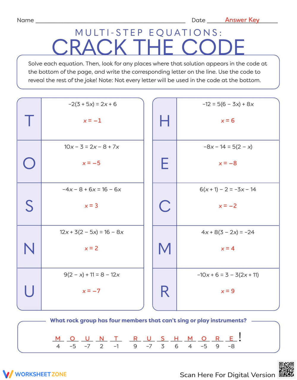 multi step equation worksheet