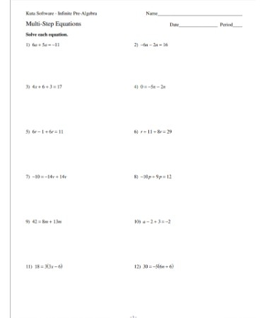 Multi Step Equations Worksheet PDF Free Download PRINTABLE 