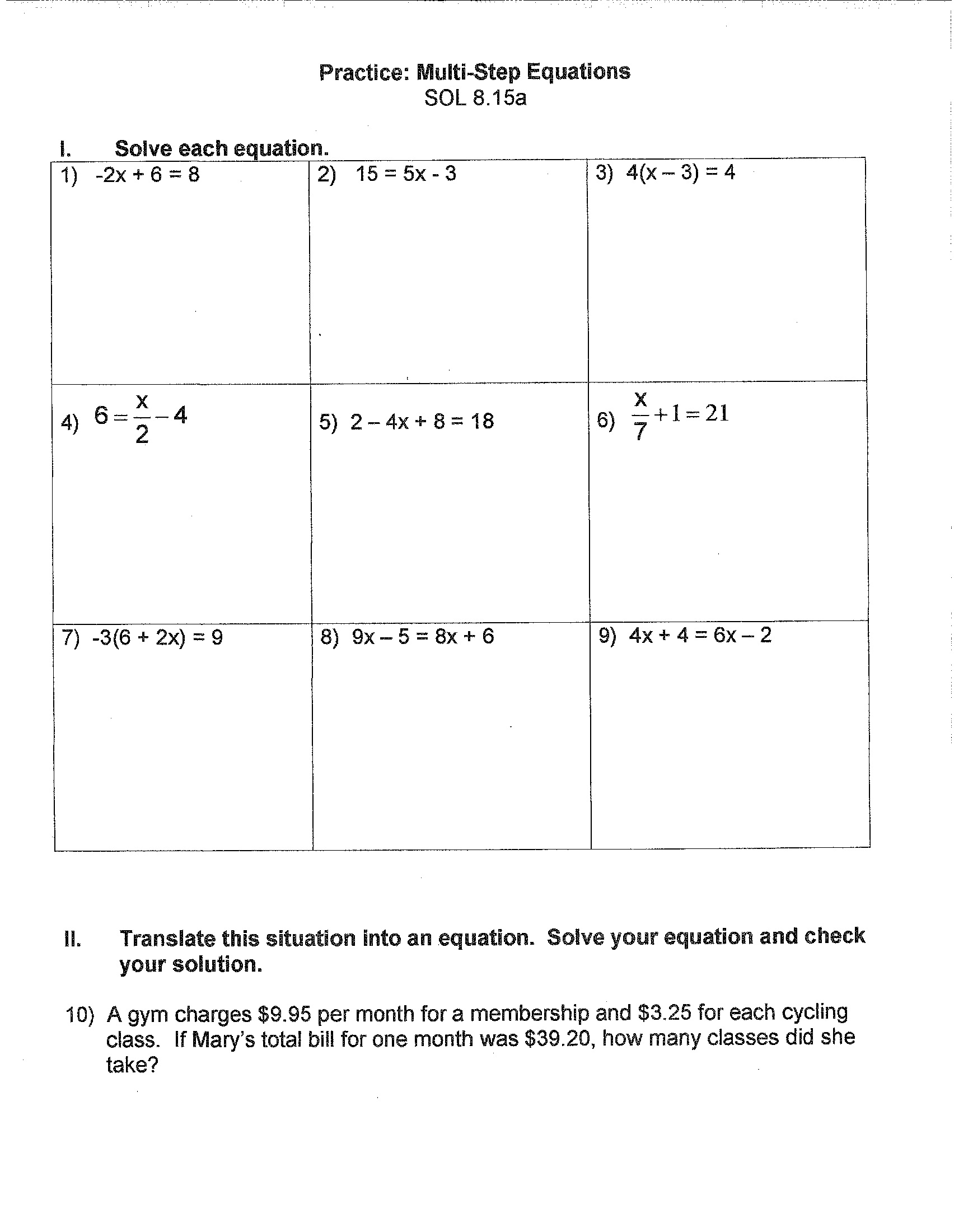 Multi Step Equations Worksheet Printable Word Searches