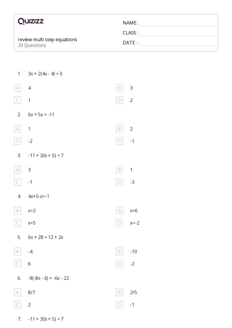 Multi step Equations Worksheets Library