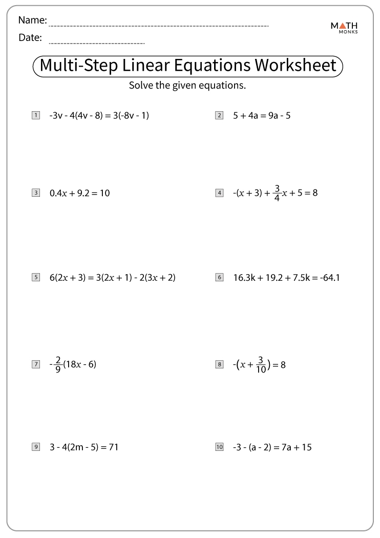 multi step equations worksheets