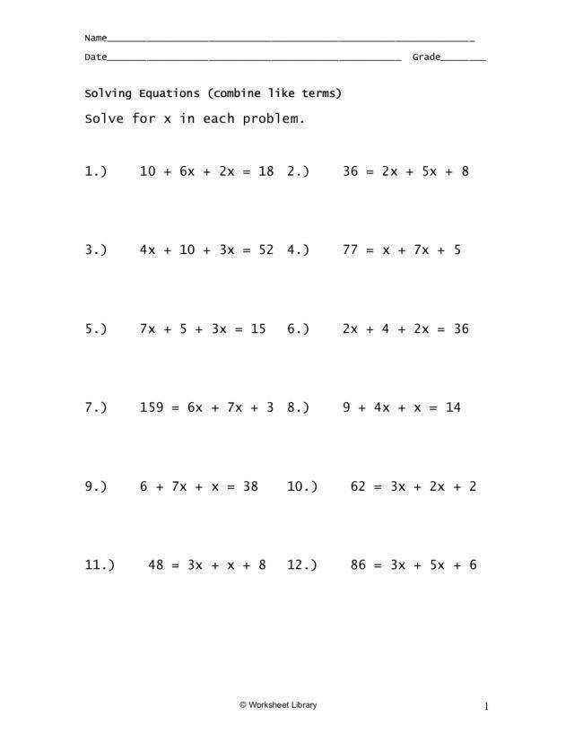 single step equations worksheet pdf