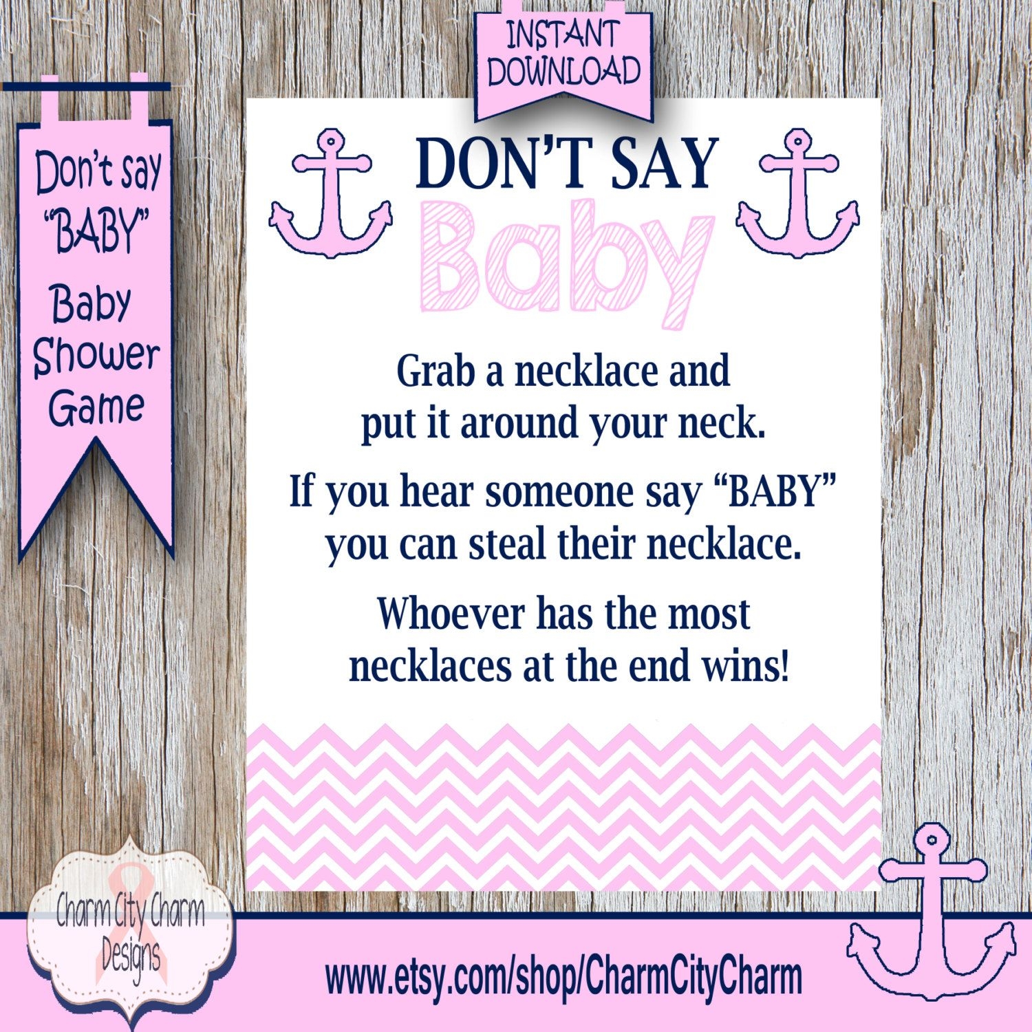 Nautical Don 39 t Say Baby Baby Shower Game Necklace Game Nautical Girl 