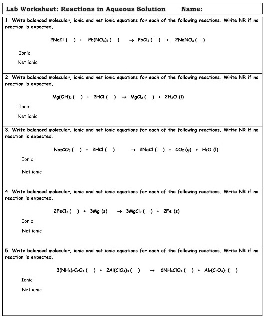 Net Ionic Equation Worksheet Worksheets Library