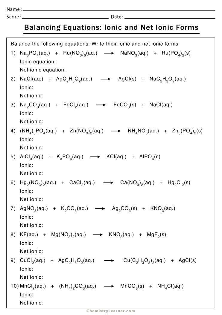 Net Ionic Equation Worksheets Free Printable Worksheets Library