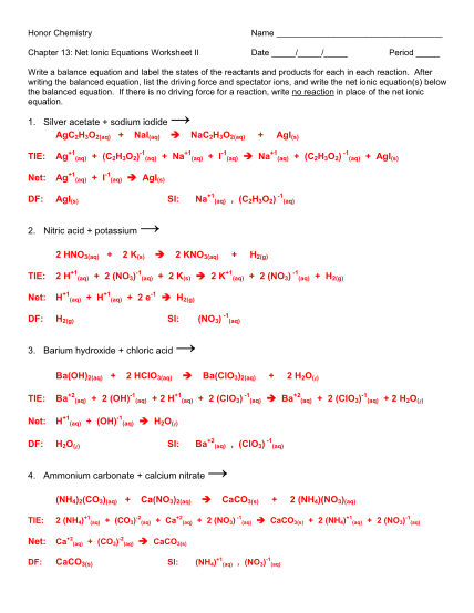 Net Ionic Equations Practice And Answers Worksheets Library
