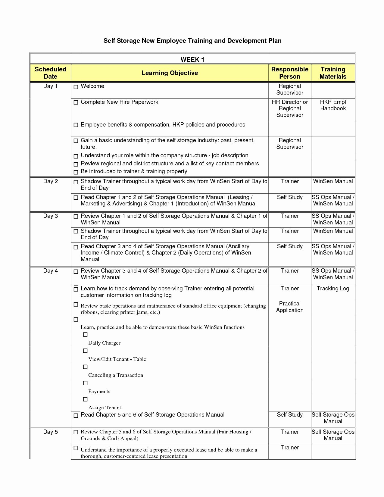 new hire training plan template