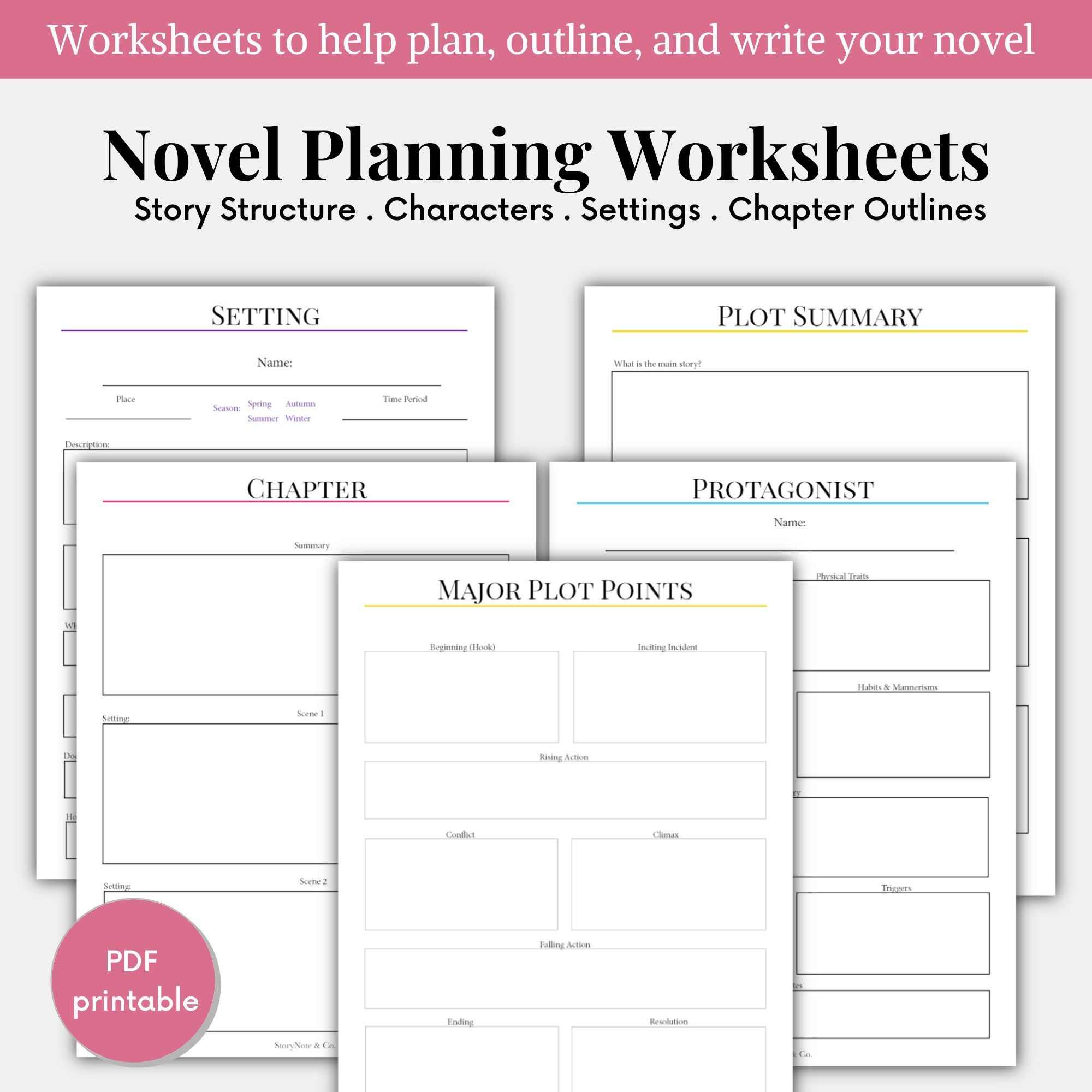 Novel Writing Worksheets Writing Planner Novel Planner Printable 