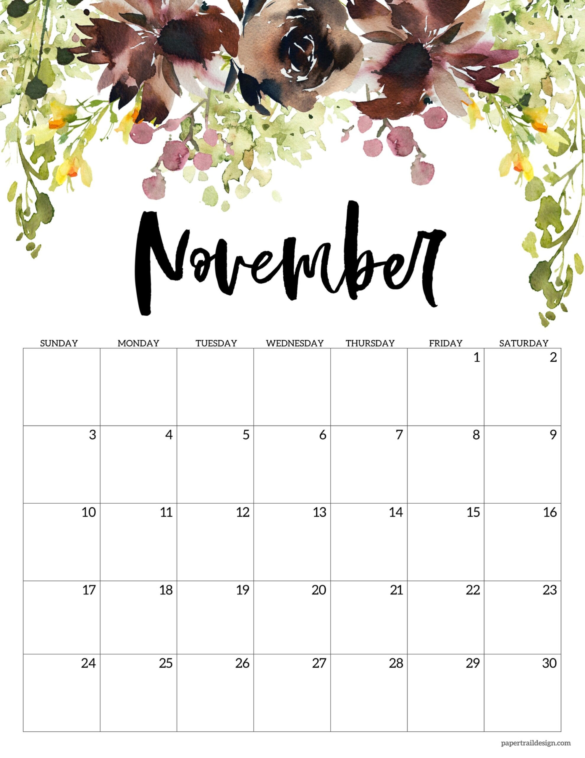 November 2024 Calendar Printable Floral Design Vera Prudence