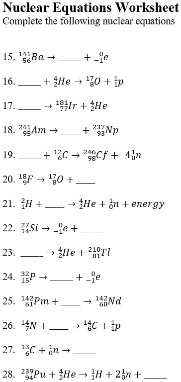 NUCLEAR EQUATIONS WORKSHEET ANSWERS TypePad Worksheets Library