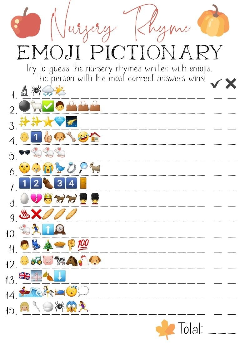 Nursery Rhyme Emoji Baby Shower Game Emoji Pictionary Vrogue co