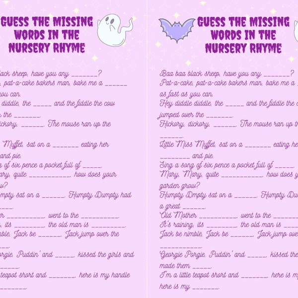 Nursery Rhyme Fill In The Blank Game Etsy