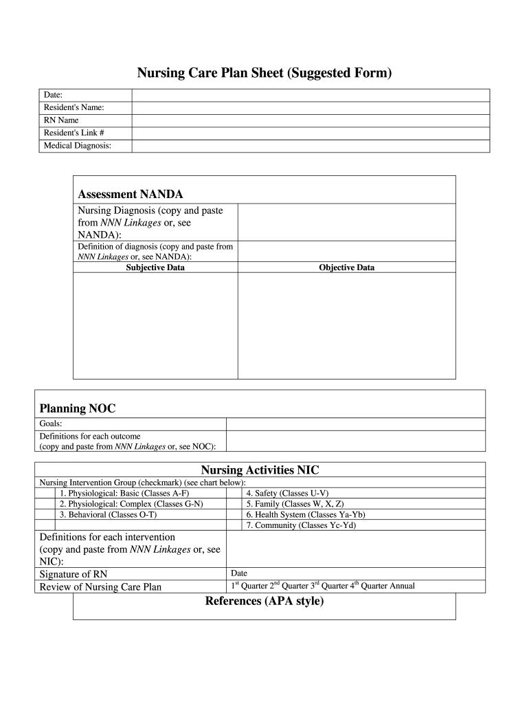 Nursing Care Plan Templates Blank Sarseh
