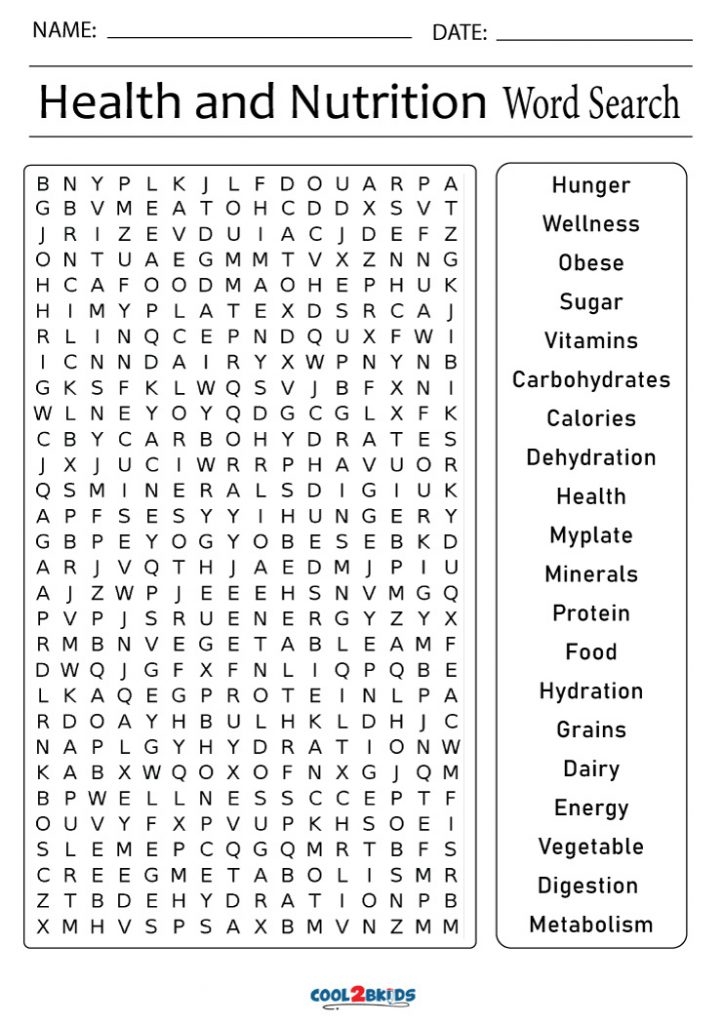 Nutrition Word Search Printable