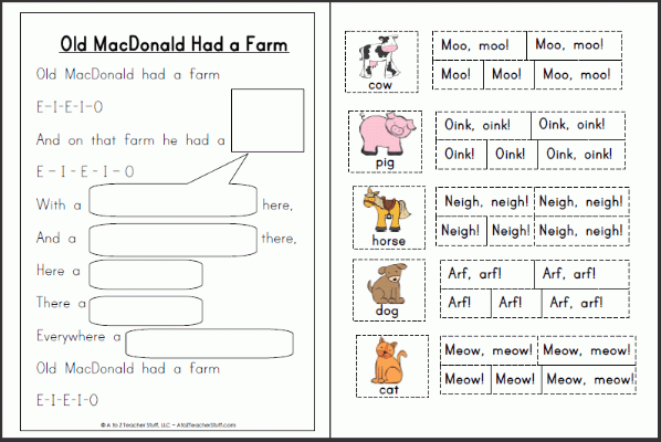 Old MacDonald Had A Farm Printable Activities A To Z Teacher Stuff 