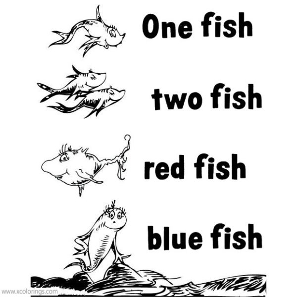 One Fish Two Fish Red Fish Blue Fish Coloring Pages Activity Sheets 