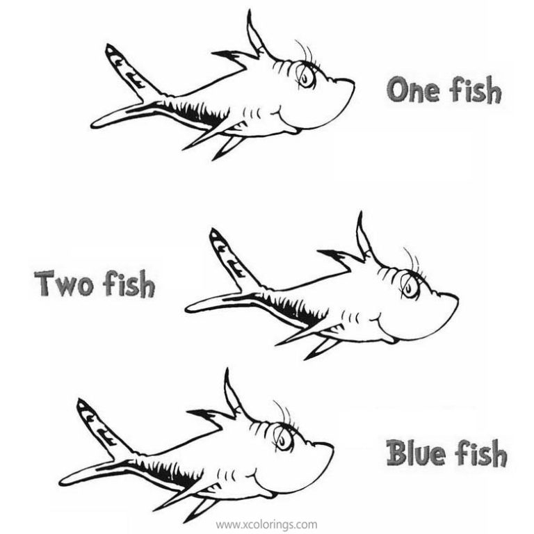 One Fish Two Fish Red Fish Blue Fish Coloring Pages Printable 