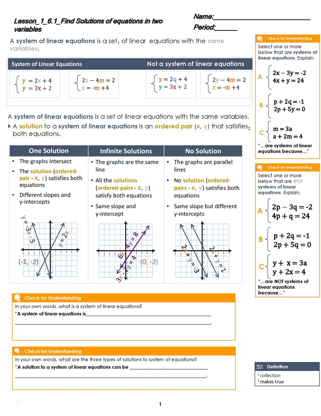 One Solution Infinite Solutions No Solution Ppt Download Worksheets 