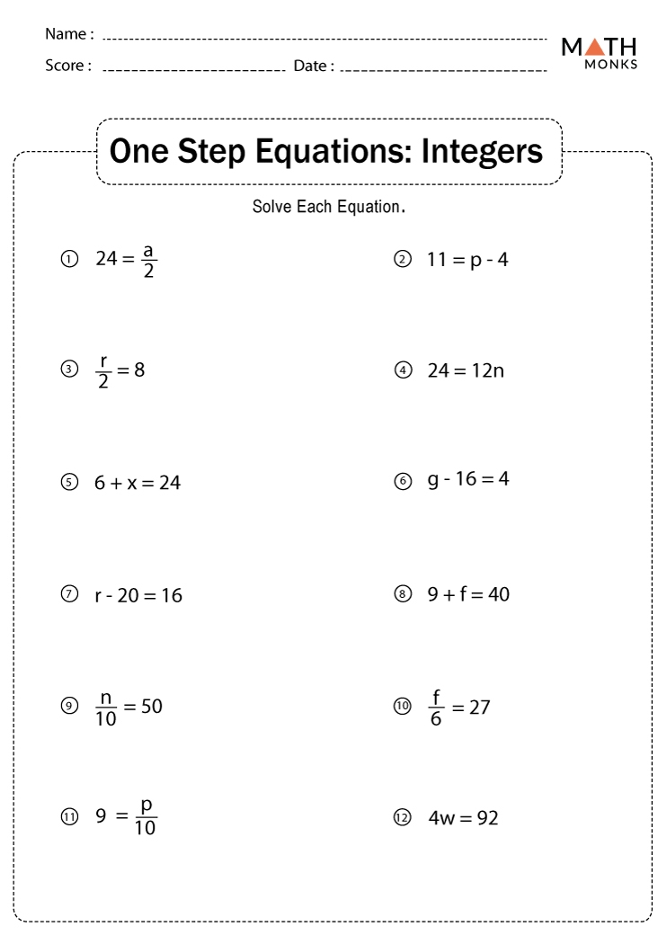 One Step Division Equation Worksheet Equations Worksheets