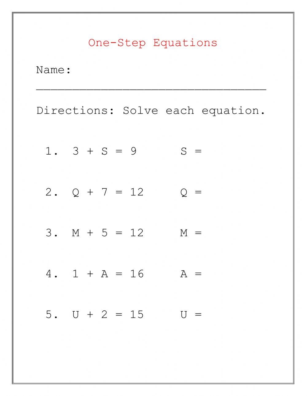 One Step Equation Day 3 Worksheet Live Worksheets Worksheets Library