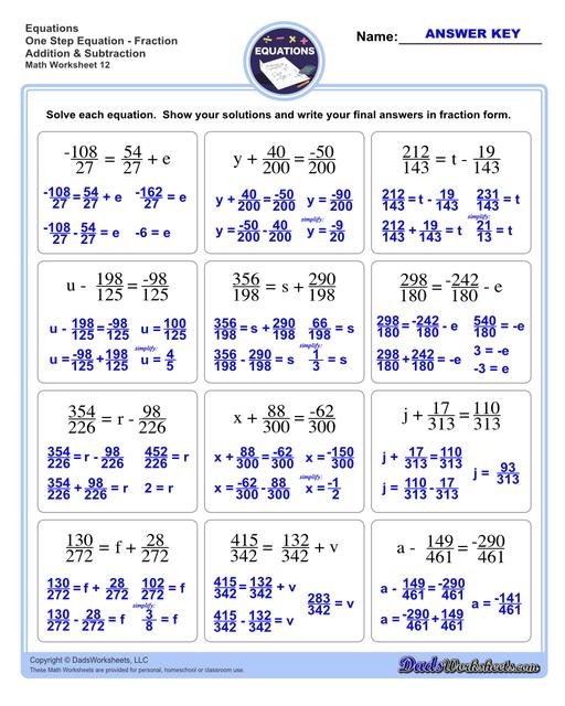 One Step Equation Worksheets Worksheets Library