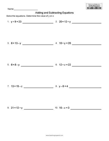 one step addition and subtraction equations worksheet