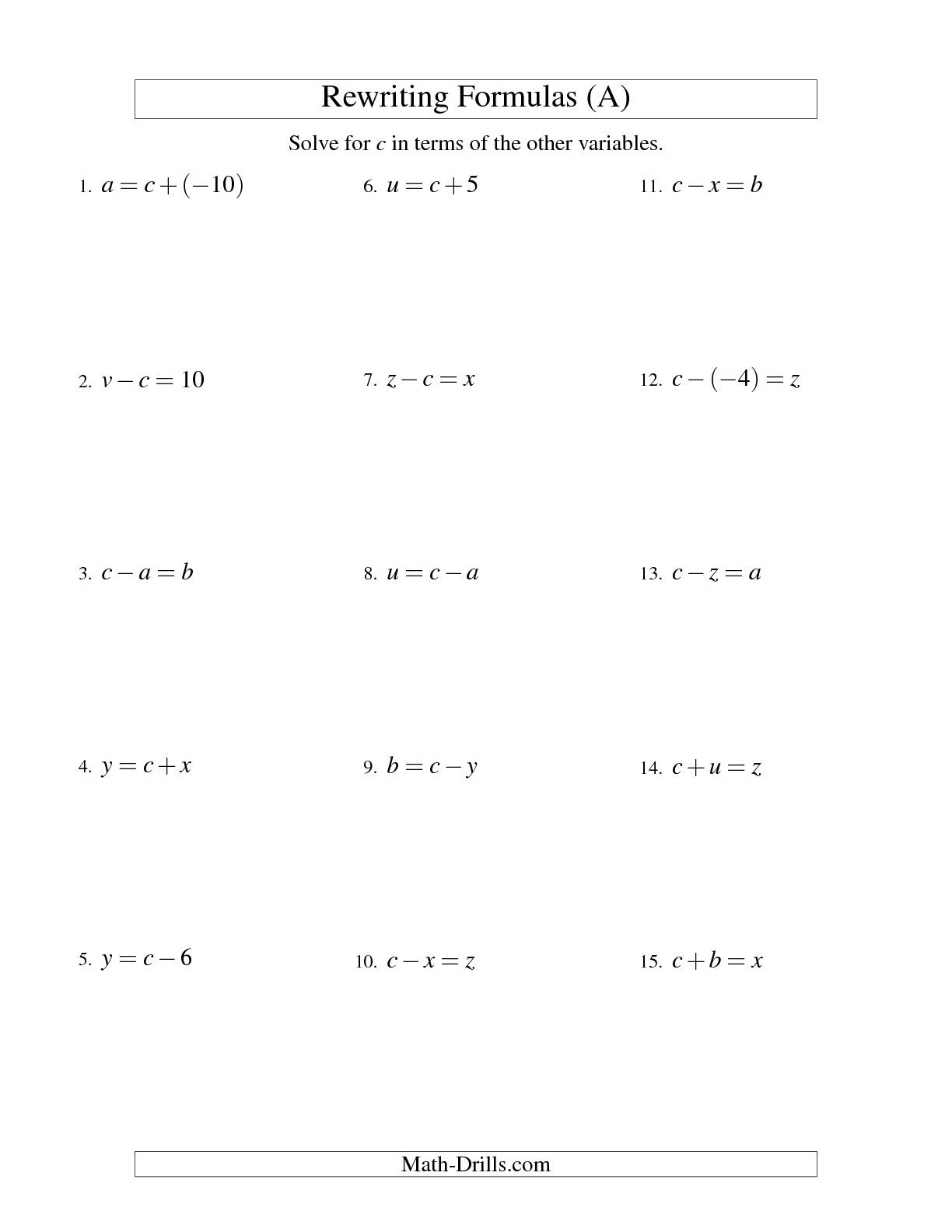 One Step Equations Addition And Subtraction Worksheet Printable PDF 