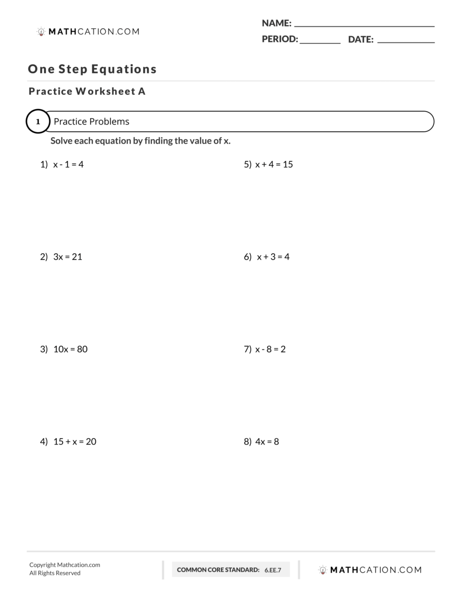 two step algebraic equations worksheet