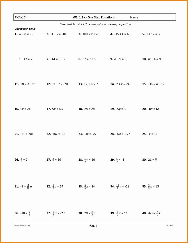 One Step Equations Worksheet Pdf Two Step Equations Worksheet One 