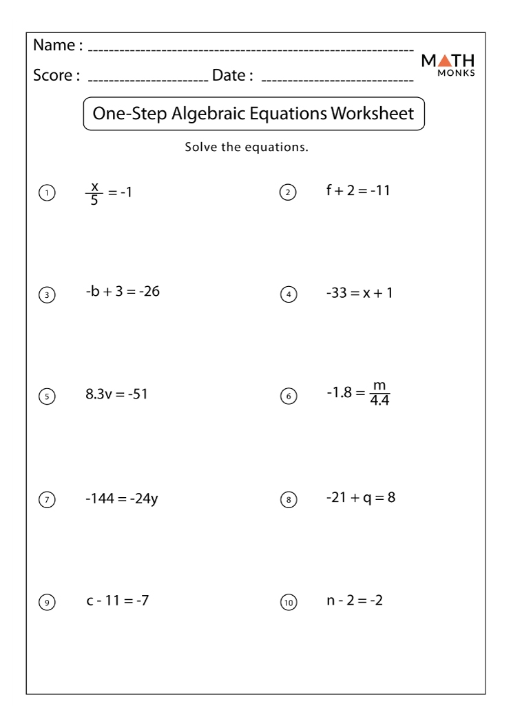 One Step Equations Worksheet With Answers Printable Word Searches