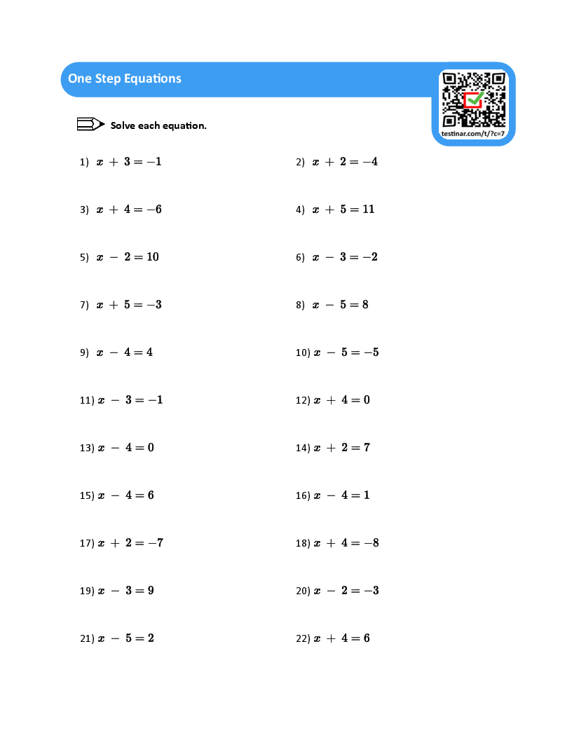 one-step equations worksheets