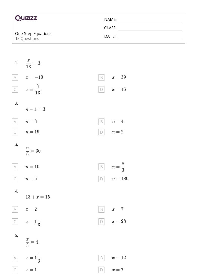 One Step Equations Worksheets Library