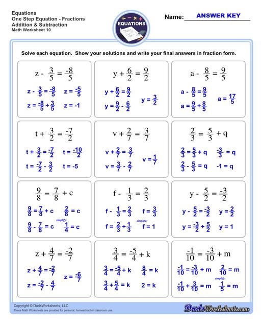 One Step Equations Worksheets Library