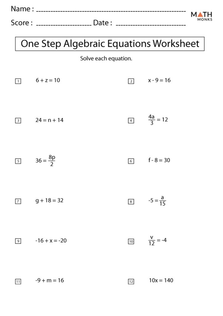 Solving One Step Equations Worksheets - Creative Printable