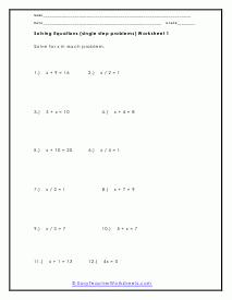 One Step Equations Worksheets Worksheets Library