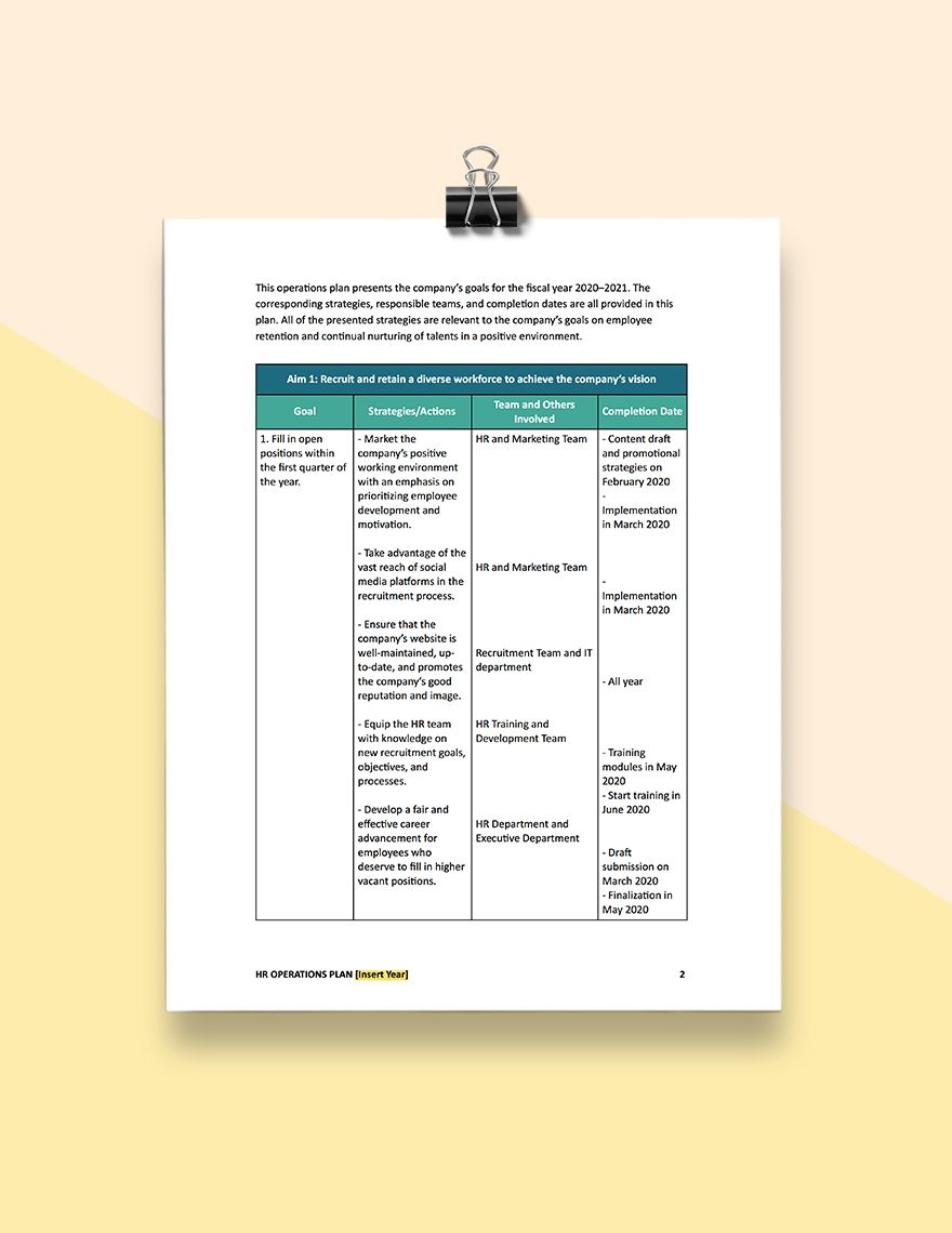 Operations Plan Template In Word Pages Google Docs Download