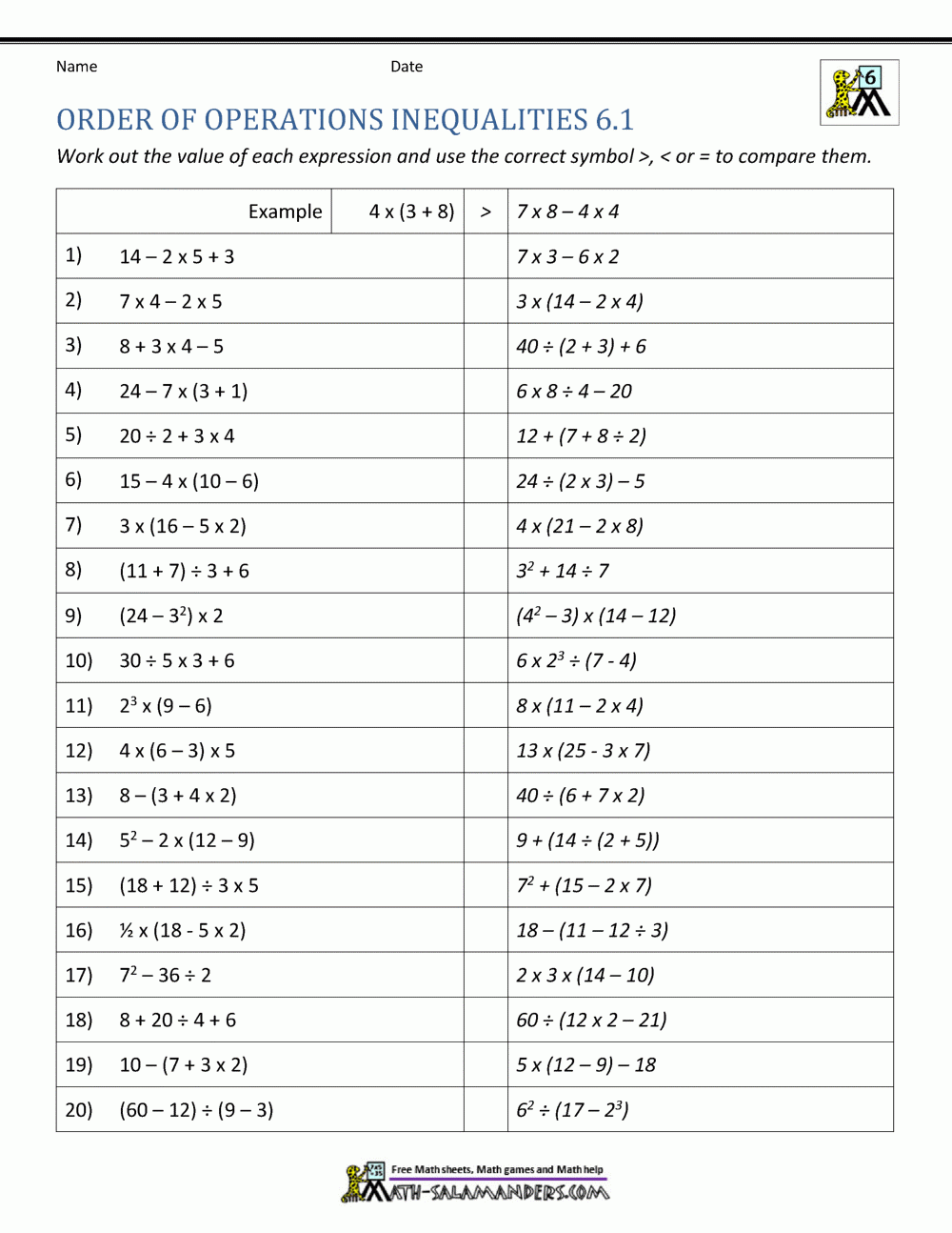 Order Of Operations Worksheets Library