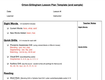 orton gillingham lesson plan template