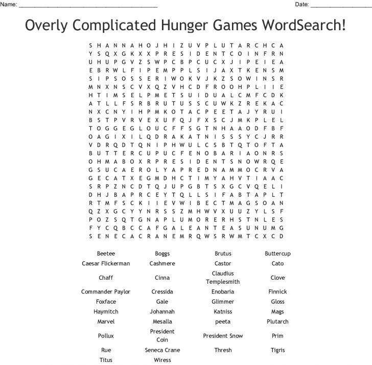 Overly Complicated Hunger Games Wordsearch Wordmint Word Search 