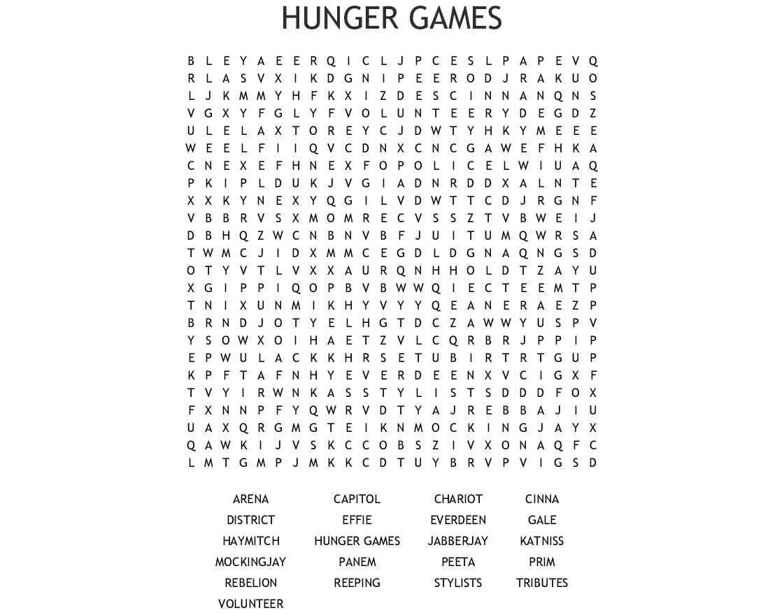 Overly Complicated Hunger Games Wordsearch Wordmint Word Search