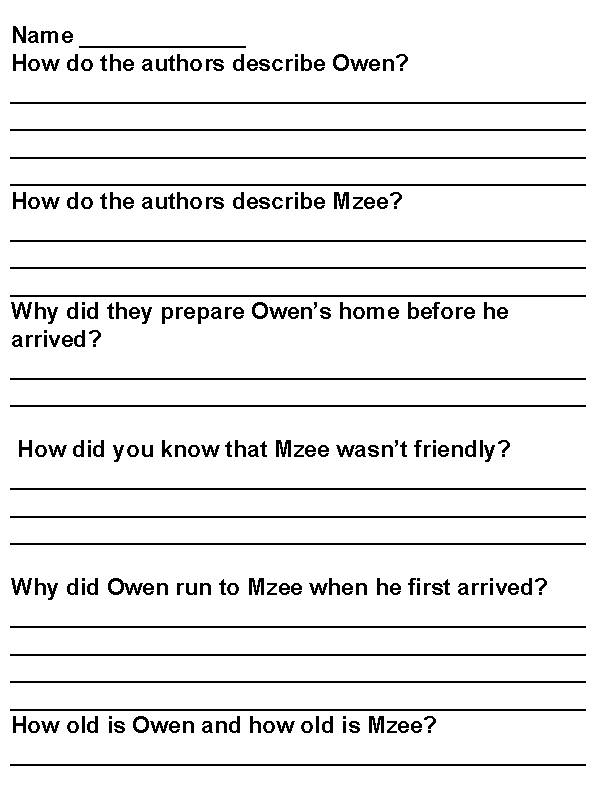 owen and mzee printable activities